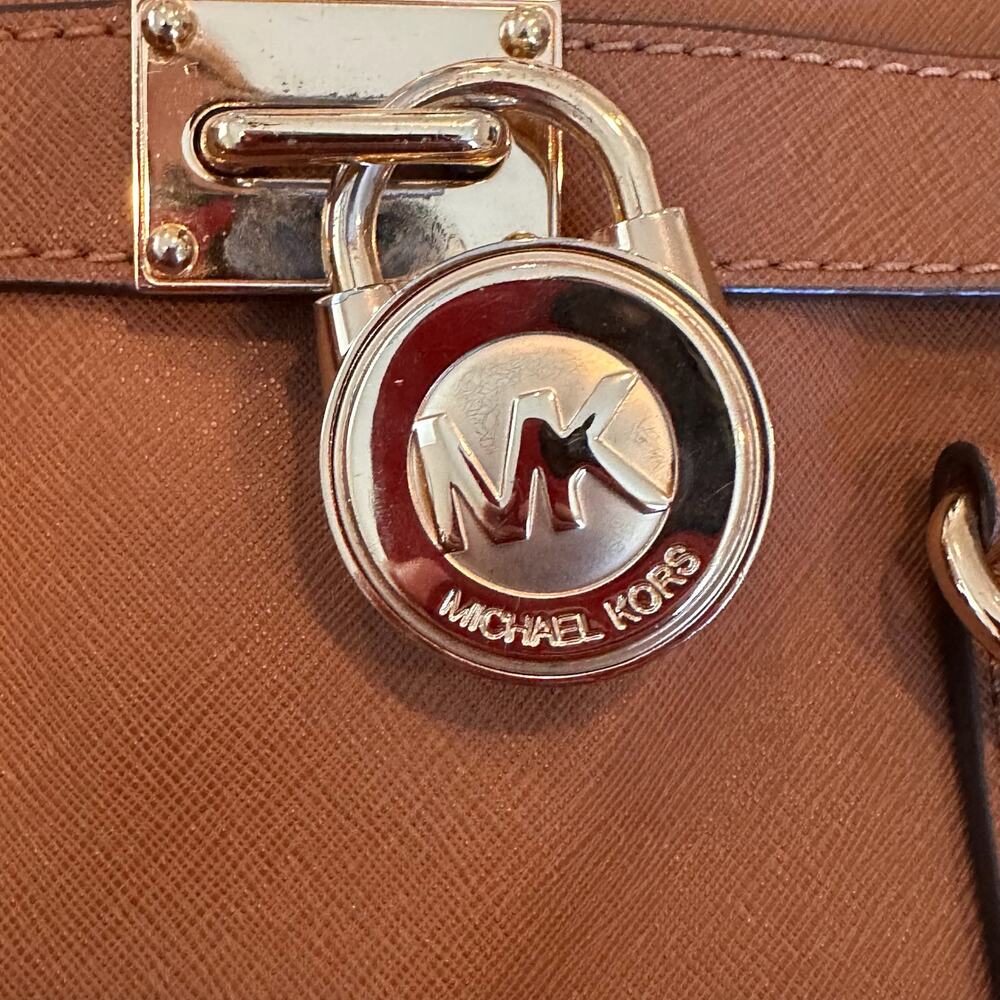 Michael Kors Large Hamilton Satchel Brown Leather Gold Hardware - Picture 2 of 5